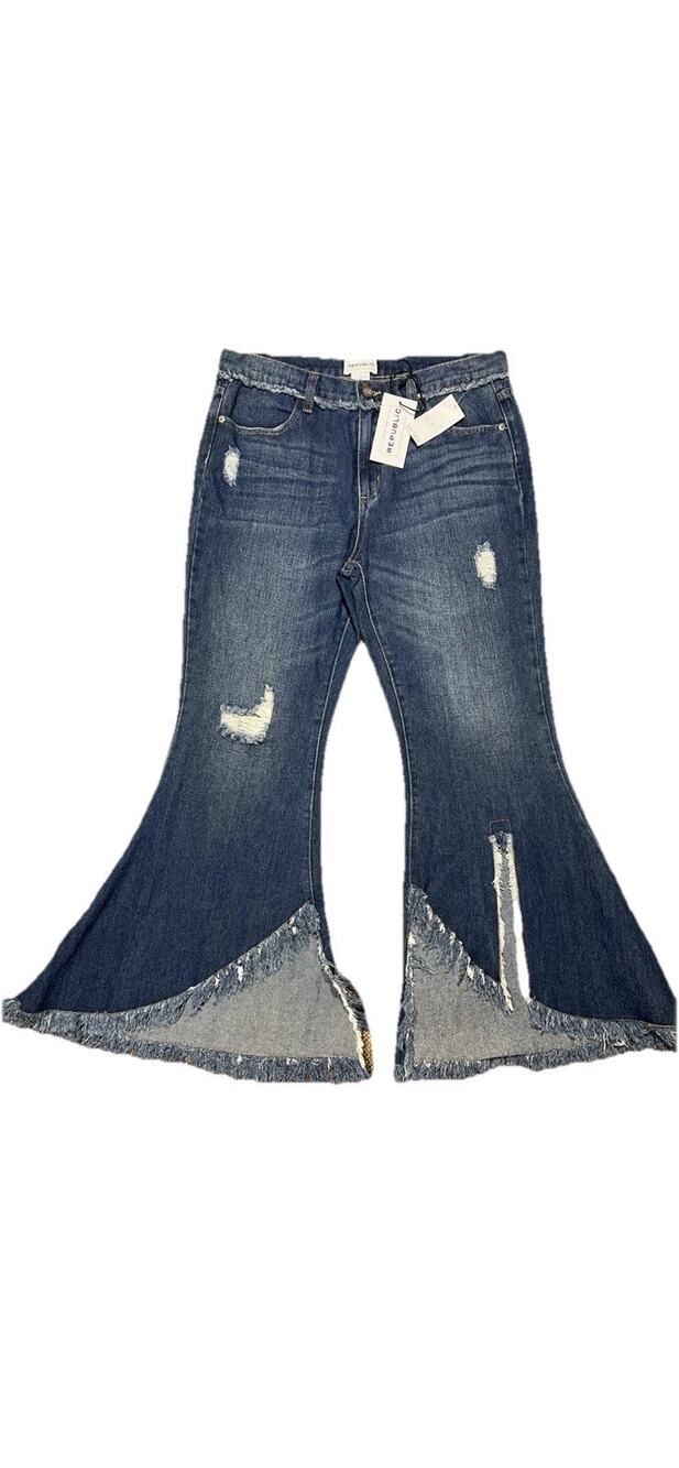 For The Republic Hippie Boho Bell Bottom Flare Distressed Women's Jeans 10